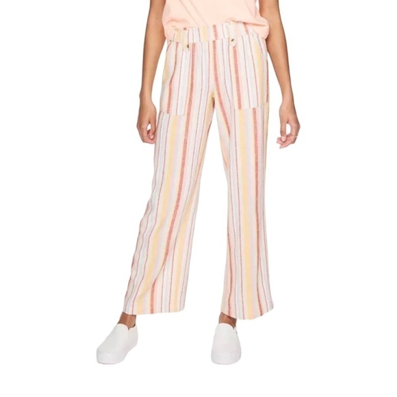 SO, BRIGHT MULTI COLOR STRIPE, WIDE LEG, LINEN PANTS. SIZE M - Picture 1 of 5